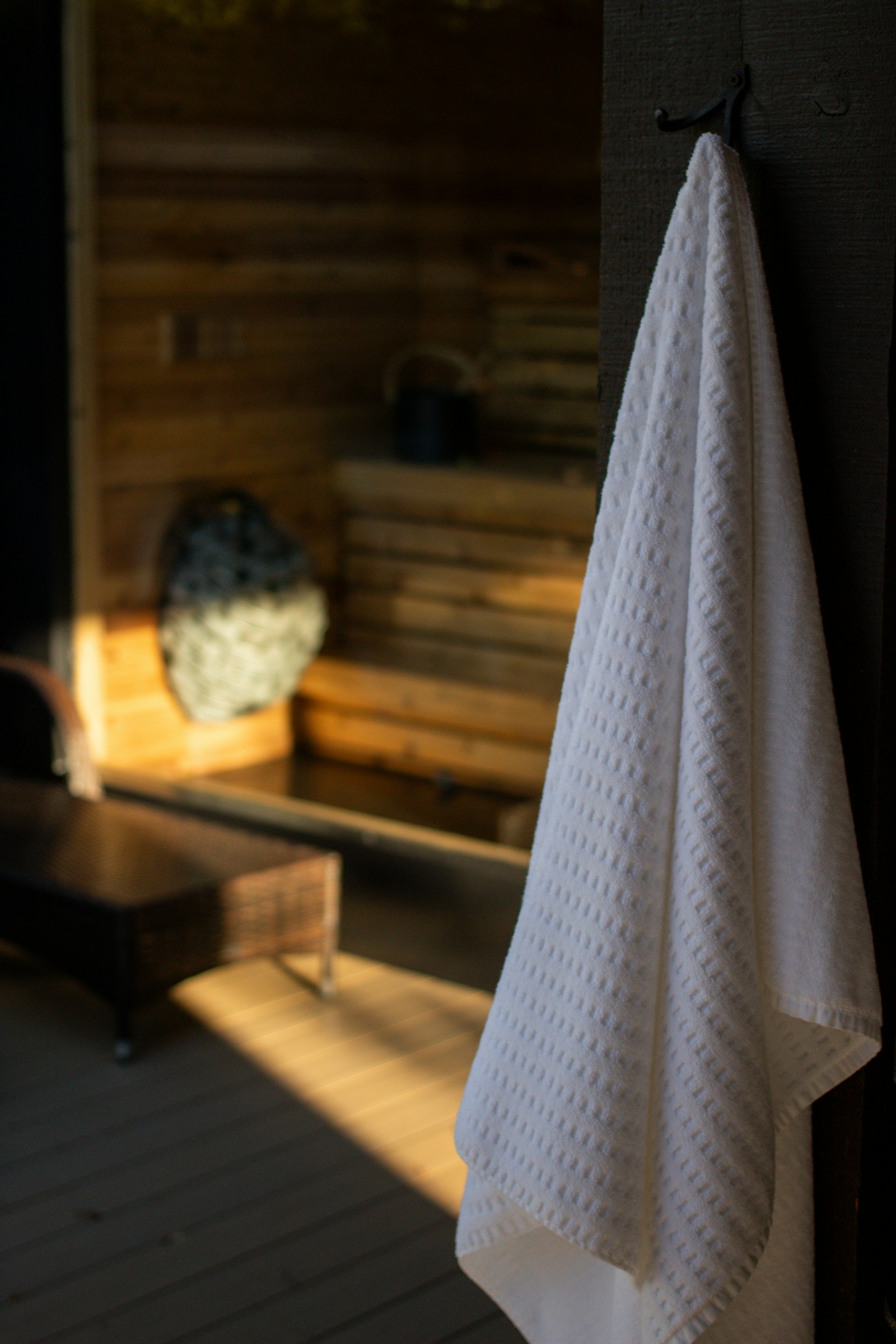 Warm light in a wooden home sauna